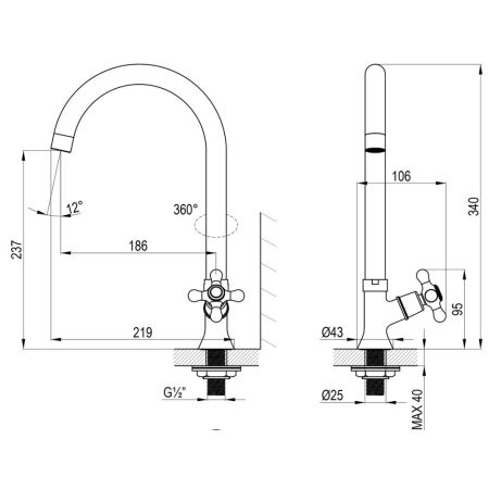 Кран Rossinka для холодной воды (H02-60), артикул H02-60