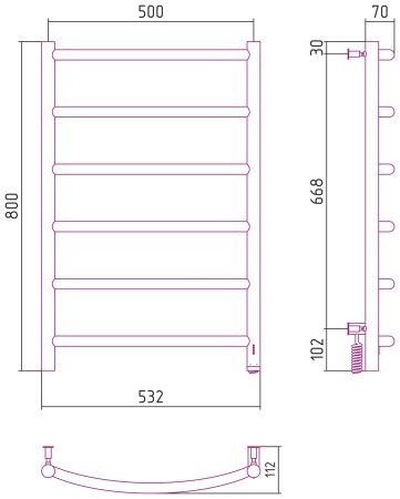 Полотенцесушитель электрический "ГАЛАНТ 4.0" 800х500 правый (Без покрытия)
