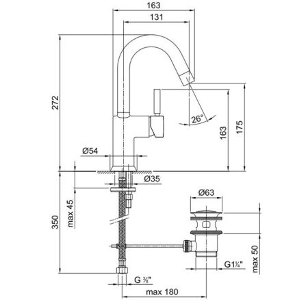 Fantini Cafe Смеситель для раковины, 1 отв., с донным клапаном, излив 130мм, цвет: хром, артикул 42 02 1804F