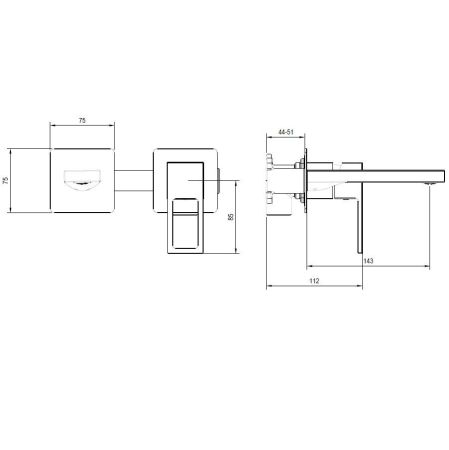 Смеситель для раковины DQ Dortmund встраиваемый настенный хром (DA1714401), артикул DA1714401