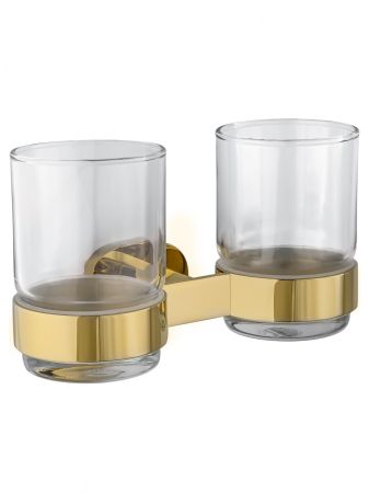 Два стакана для зубных щеток с держателем WONZON & WOGHAND FIRST, Глянцевое золото (WW-8428-LG), артикул WW-8428-LG
