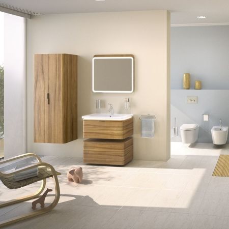 Тумба Nest с раковиной c 1м ящиком, 80 см, с LED подсветкой, цвет натуральная древесина, артикул 56138