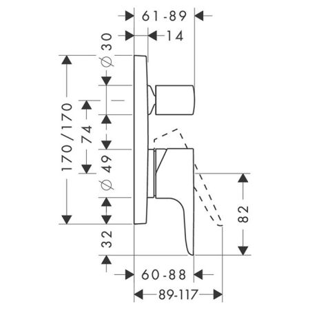 AX Citterio M Встраиваемый смеситель для ванны однорычажный (внешняя часть), цвет: хром, артикул 34425000