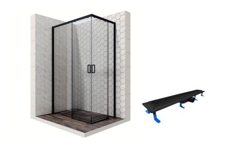 Душевой уголок Ambassador Queen Black 11011205L-ST11, прямоугольный, линейный трап, 120х80, артикул 11011205L-ST11