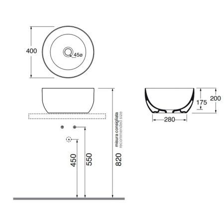 AZZURRA ELEGANCE CIRCLE  раковина чаша 40х40х20см без отв. под смеситель , цвет Tortora, артикул ELLA040200C0TO*0