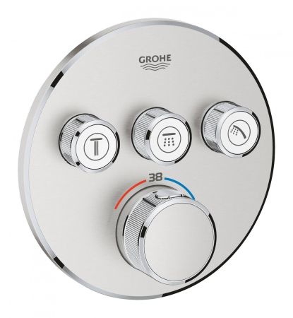 Внешняя часть термостатического смесителя для ванны/душа GROHE Grohtherm SmartControl на 3 положения, суперсталь (29121DC0)