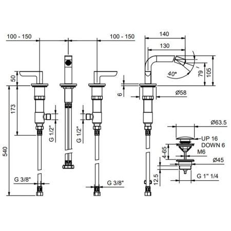 Fantini Icona Deco Смеситель для биде, 3 отв., с донным клапаном, цвет: хром, артикул 53 02 R108