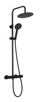 AQG Tube, душевая колонна регулируемая по высоте 95-150 см, cо смесителем и круглым верхним душем 25 см, цвет черный матовый