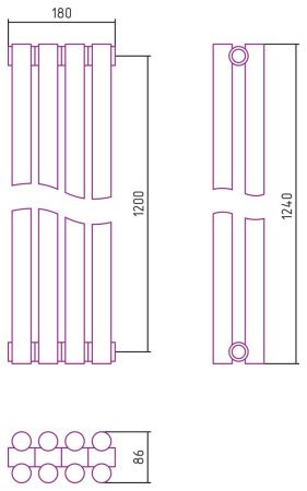 Отопительный радиатор ЭСТЕТ-11 н/ж 1200х180 / 4 сек (Матовое ЗОЛОТО)