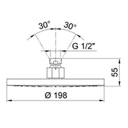 Верхний душ, Fantini, ширина, мм-200, глубина, мм-200, высота, мм-55, форма-круглая, цвет-черный матовый, материал-латунь, впуск 1/2'', система от известкового налета, обратный клапан, артикул 86 13 9230