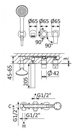 Встраиваемый смеситель для ванны и душа CEZARES NAUTIC-VDM3, артикул NAUTIC-VDM3-NOP