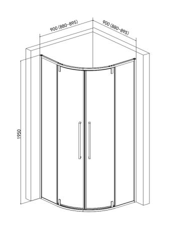 Душевой уголок 900*900*1950мм., стекло 6мм, цвет профиля матовый черный., артикул AQM7101-2-9
