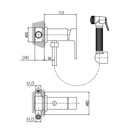 Гигиенический душ со смесителем Rav Slezak VLTAVA VT447/1CMATZ, черный/золото, артикул VT447/1CMATZ