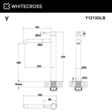 Смеситель для умывальника WHITECROSS Y Y1213GLB (брашированное золото), артикул Y1213GLB