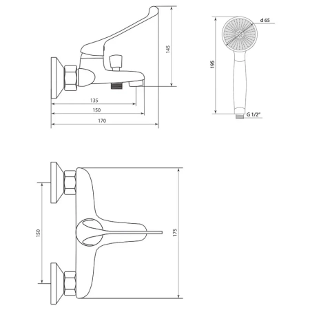 Смеситель для ванны с хирургической ручкой Славен СЛ-ОД-Х30, хром, артикул СЛ-ОД-Х30