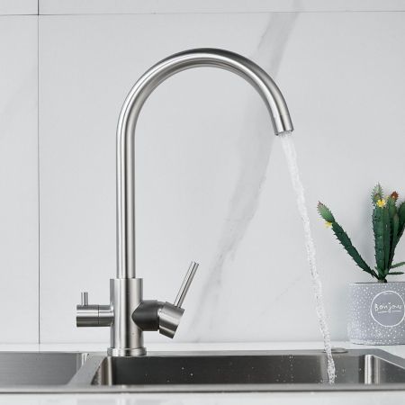 Смеситель для кухни с подключением фильтра воды Raffine F108L, сатин, артикул F108L