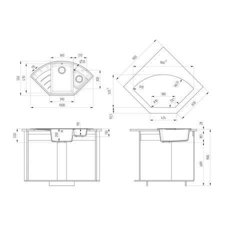Кухонная мойка Ulgran Quartz Marta 1000-09, асфальт, артикул Marta 1000-09