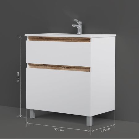 M85AFSX0802WG X-Joy, База под раковину, напольная, 80 см, 2 ящика, белый глянец