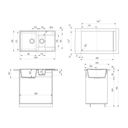 Кухонная мойка Ulgran Quartz Prima 860 1,5 K-10, песок, артикул Prima 860 1,5K-10
