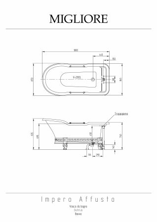 IMPERO AFFUSTO M Ванна 180x87хH83.5 см. бел, лафет "меандр" бронза, слив/перелив бронза, артикул 26341