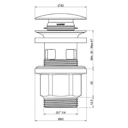 Донный клапан для умывальника, клик-клак A64IN (инокс)