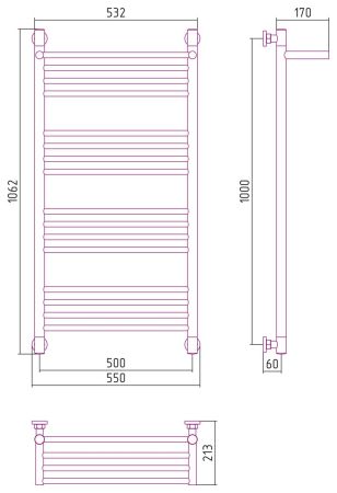 Полотенцесушитель водяной "БОГЕМА 1П +" 1000х500 (Сатин), артикул 071-0223-1050