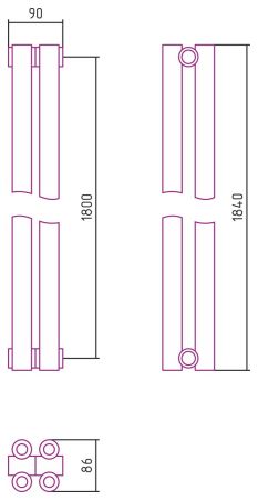 Отопительный радиатор ЭСТЕТ-00 н/ж 1800х90 / 2 сек (Состаренная БРОНЗА), артикул 05-0332-1802