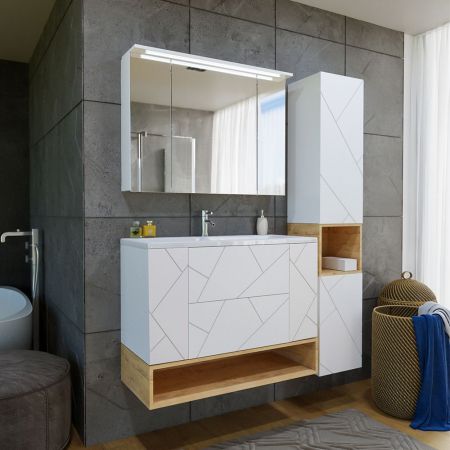 Комплект мебели для ванной Бриклаер КРИСТАЛЛ 100ZB, белый/дуб бунратти, артикул КРИСТАЛЛ 100ZB