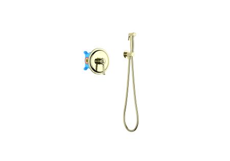 Набор с гигиеническим душем (смеситель + гигиеническая лейка + шланг + шланговое подсоединение с держателем) AQUATEK, полир. золото AQ1519PG КЛАССИК, артикул AQ1519PG