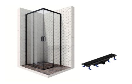 Душевой уголок Ambassador Queen Black 11011204-ST7, квадратный, линейный трап, 100х100