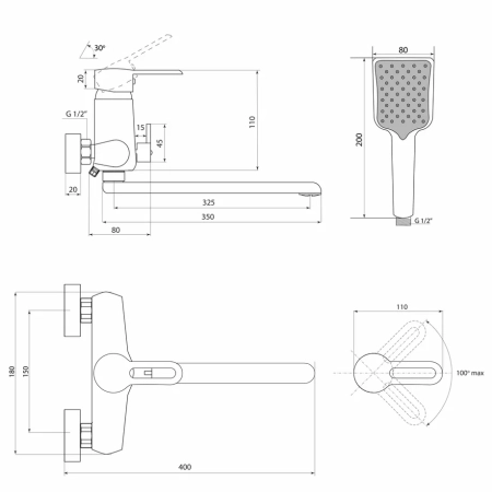 Смеситель для ванны Славен СЛ-ОД-Т3Ч, черный