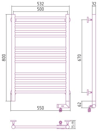 Полотенцесушитель электрический "БОГЕМА 2.0" прямая 800х500 / МЭМ правый (RAL 1015 Светлая слоновая кость), артикул 1015-5205-8050