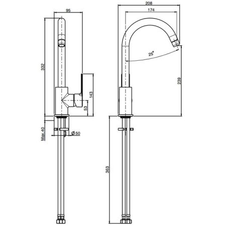Fima Carlo Frattini Kitchen Смеситель для кухни, на 1 отв., Mast, цвет: чёрный матовый, артикул F3137/3NS
