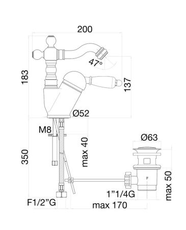Смеситель для биде Fiore IMPERIAL BLACK 89CR5314, хром, артикул 89CR5314