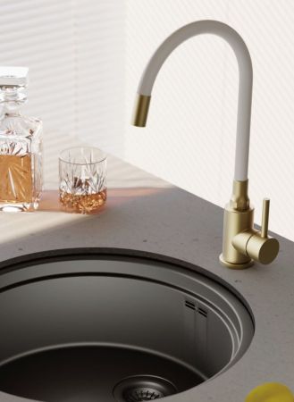 Смеситель для кухни с гибким изливом BELZ B73810-5, брашированное золото, артикул B73810-5