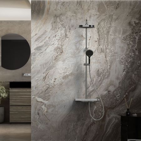 Душевая стойка Inspire VSFS-3I12TCH термостатическая с изливом, 30см верх.душ, хром, артикул VSFS-3I12TCH