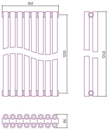 Отопительный радиатор ЭСТЕТ-00 н/ж 1200х360 / 8 сек (БЕЛЫЙ), артикул 12-0332-1208