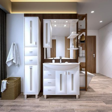 Комплект мебели для ванной Бриклаер БАЛИ 85R, светлая лиственница/белый, артикул БАЛИ 85R