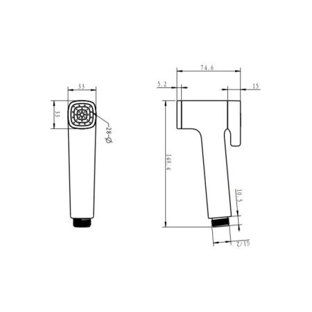 Гигиеническая лейка Rose RH83T, оружейная сталь