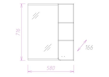 Шкаф-зеркало Onika Стиль 58 белый/ясень шимо, правый, с подсветкой, артикул 205833