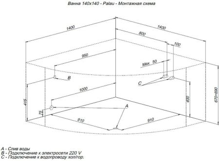 Акриловая ванна Aquanet Palau 140x140 (с каркасом), артикул 00205535