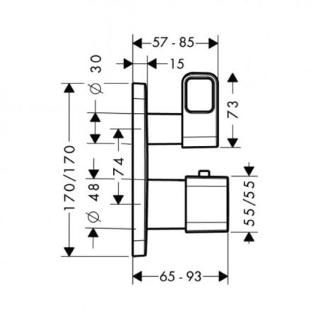 AX Urquiola Встраиваемый термостат для ванны, 2 потреб, (внешняя часть), цвет: хром, артикул 11733000