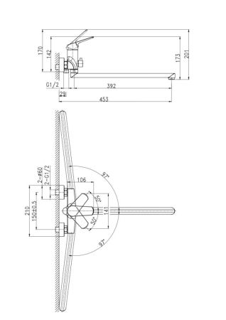 Смеситель для ванны Cersanit FLAVIS с длинным изливом однорычажный (64093), артикул 64093