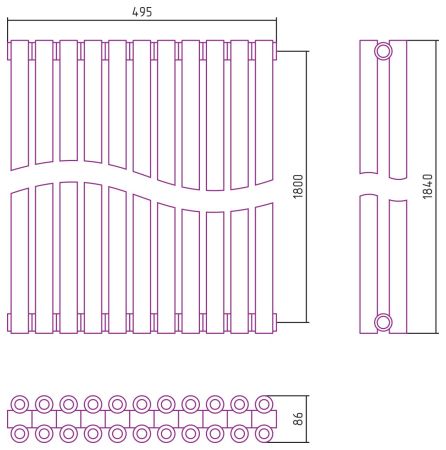 Отопительный радиатор ЭСТЕТ-00 н/ж 1800х495 / 11 сек (Состаренная ЛАТУНЬ), артикул 051-0332-1811