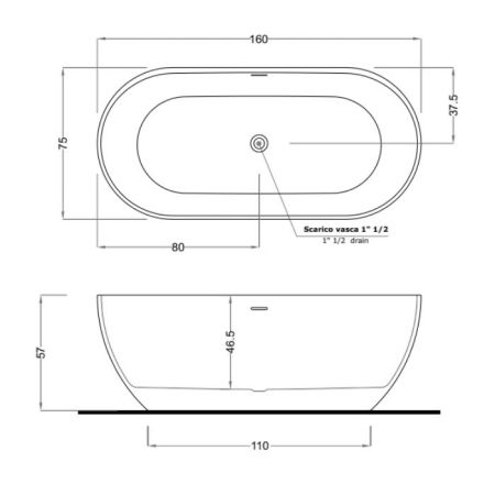 Gruppo Treesse Clivia 170 Ванна 170x80x60 см. отдельностоящая, белый глянец