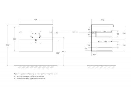 Мебель для ванной комнаты BELBAGNO AURORA-700, артикул BB700/450-LV-MR-AST