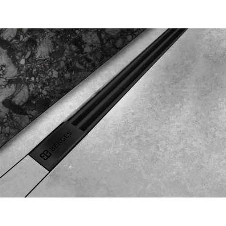 Желоб BERGES водосток напольный SUPER Slim 800 нержавеющая сталь, решетка  матовый черный, S-сифон D50 боковой Желоб BERGES водосток напольный SUPER Slim 800 нержавеющая сталь, решетка  матовый черный, S-сифон D50 боковой