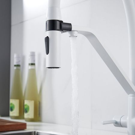 Смеситель для кухни с гибким изливом и подключением фильтра Shevanik S278C, белый, артикул S278C