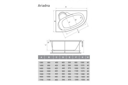 Ванна акриловая левосторонняя Relisan ARIADNA Гл000000533, 150x100, артикул Гл000000533