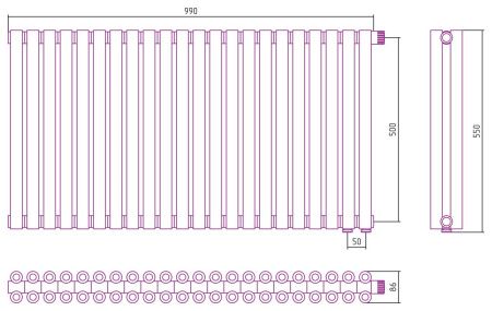 Отопительный радиатор ЭСТЕТ-00 н/ж EU50 500х990 / 22 сек (МУАР Темный Титан)